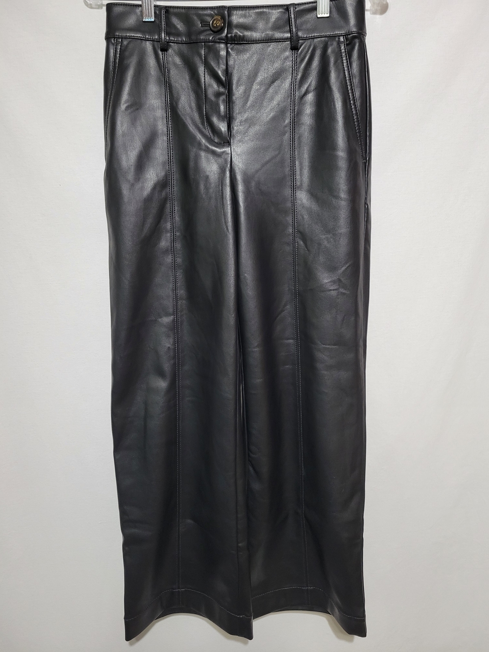 LOFT Black Faux Leather Wide-Leg Pants